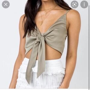Princess Polly Tie Front Crop Top Sleeveless Cami Tank Olive Green Size 12